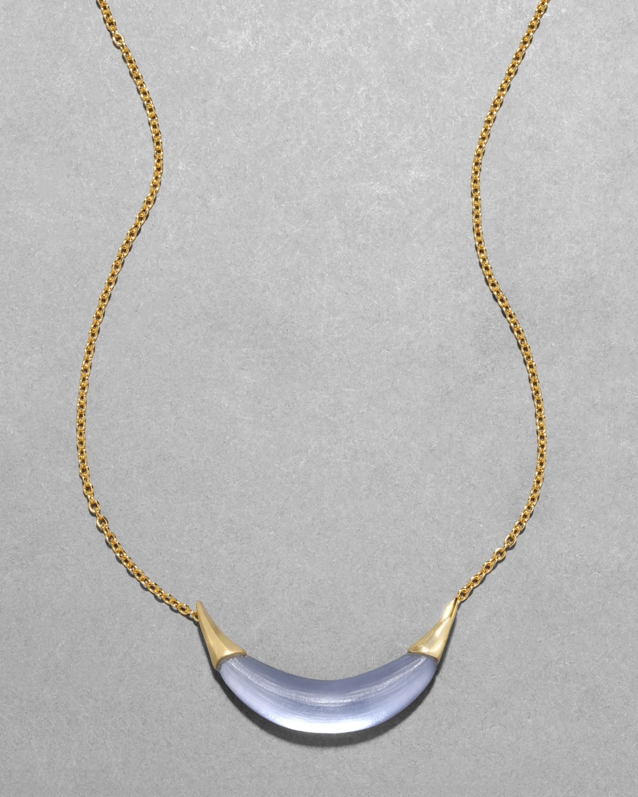 Gold Capped Crescent Lucite Necklace- Steel Blue
