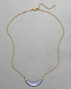 Gold Capped Crescent Lucite Necklace- Steel Blue