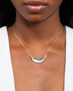 Gold Capped Crescent Lucite Necklace- Silver