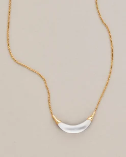 Gold Capped Crescent Lucite Necklace- Silver