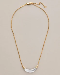 Gold Capped Crescent Lucite Necklace- Silver