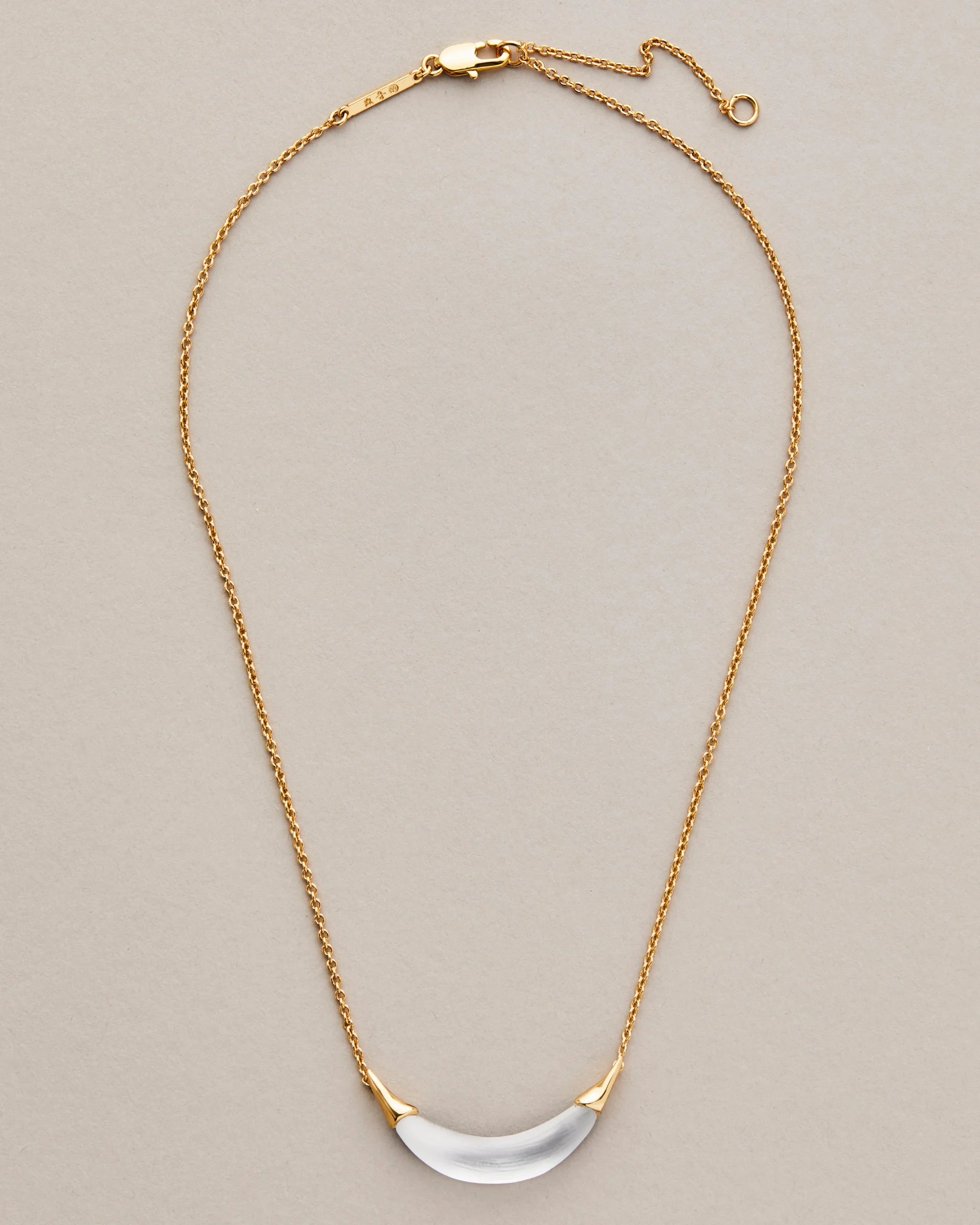 Gold Capped Crescent Lucite Necklace- Silver