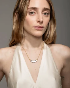 Gold Capped Crescent Lucite Necklace- Silver