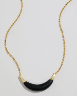 Gold Capped Crescent Lucite Necklace- Black
