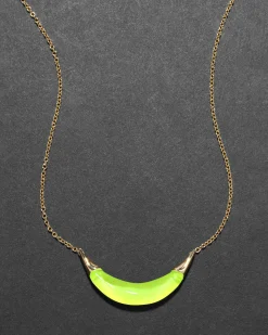 Gold Capped Crescent Necklace- Fluorescent Yellow