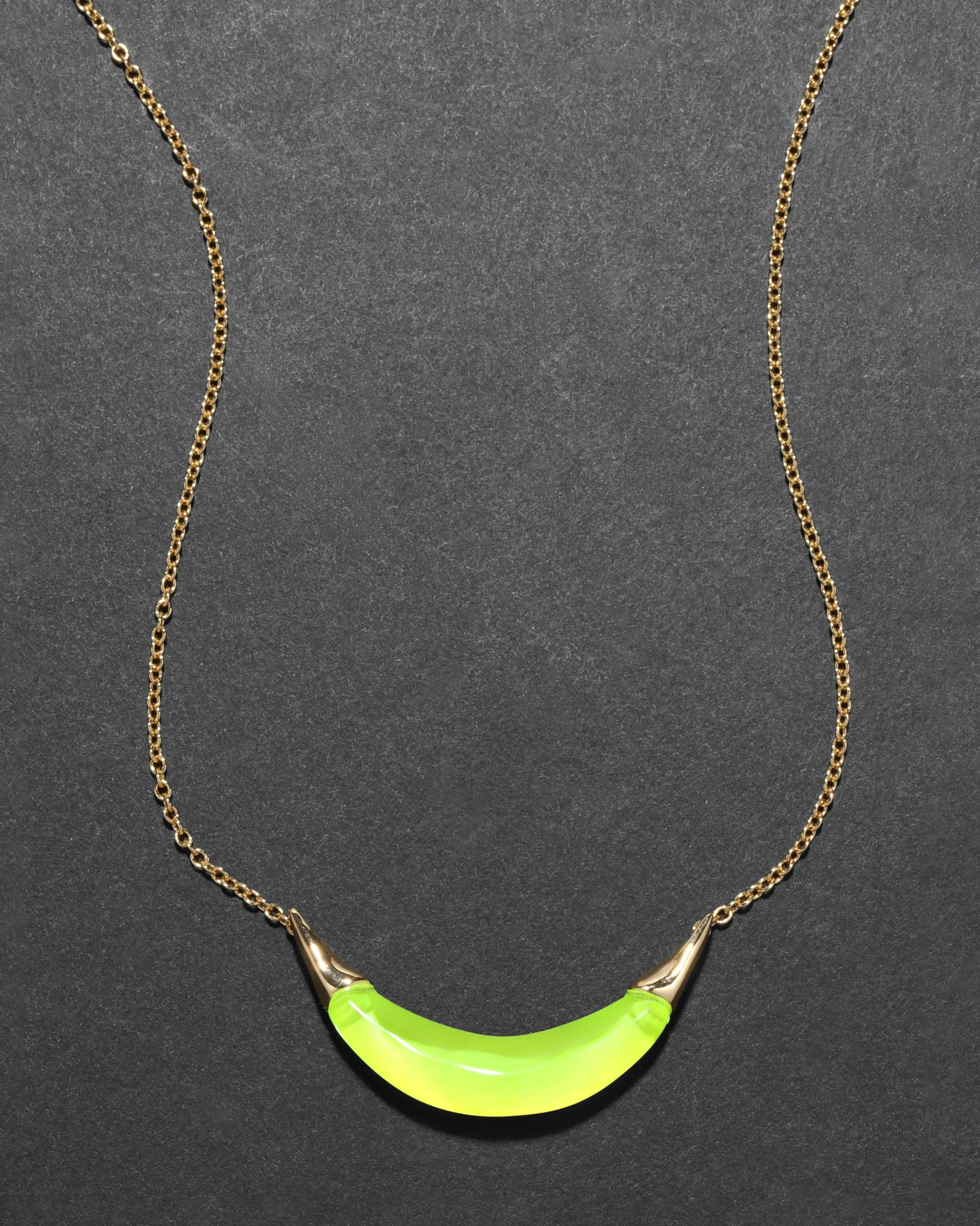 Gold Capped Crescent Necklace- Fluorescent Yellow