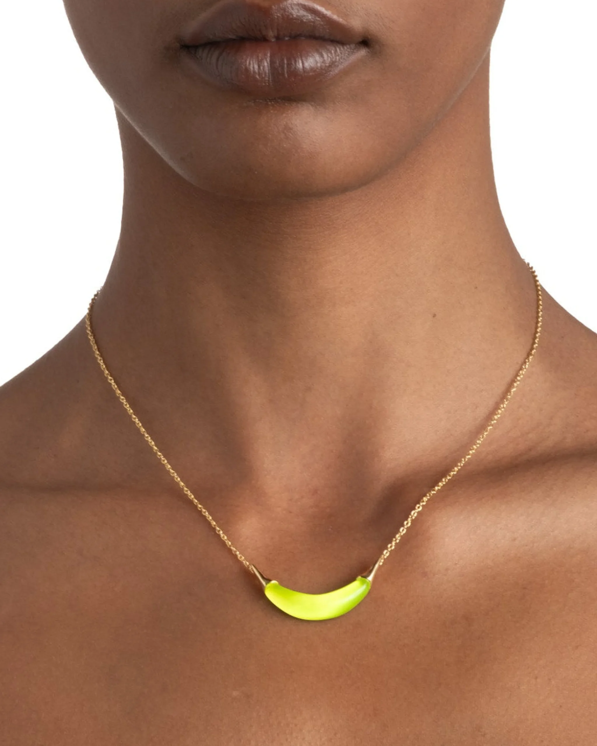 Gold Capped Crescent Necklace- Fluorescent Yellow