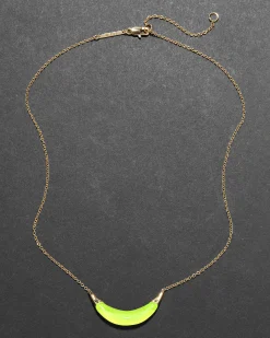 Gold Capped Crescent Necklace- Fluorescent Yellow