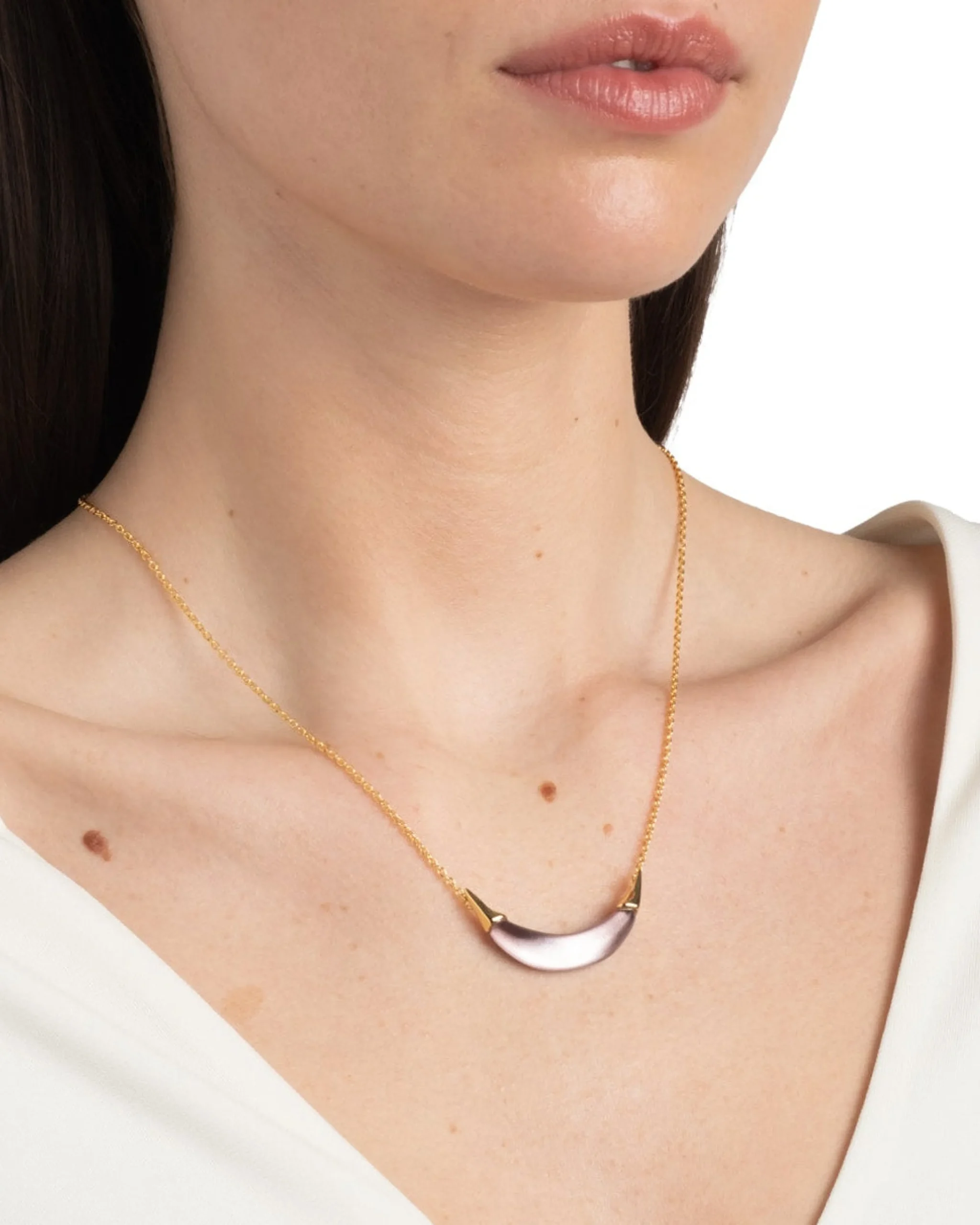 Gold Capped Crescent Necklace- Dusty Rose