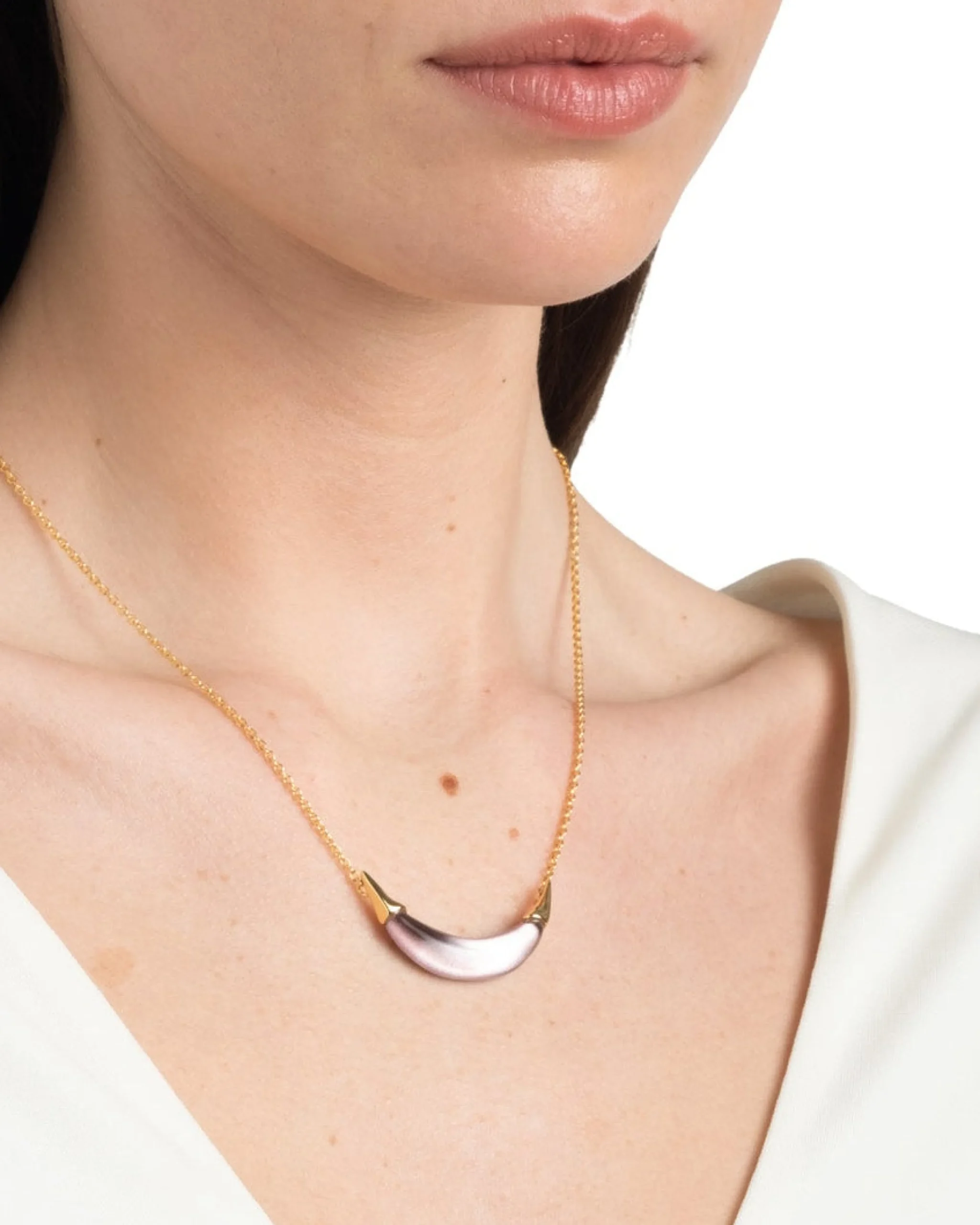 Gold Capped Crescent Necklace- Dusty Rose