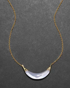 Gold Capped Crescent Necklace- White Opal