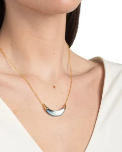 Gold Capped Crescent Necklace- Metallic Sky