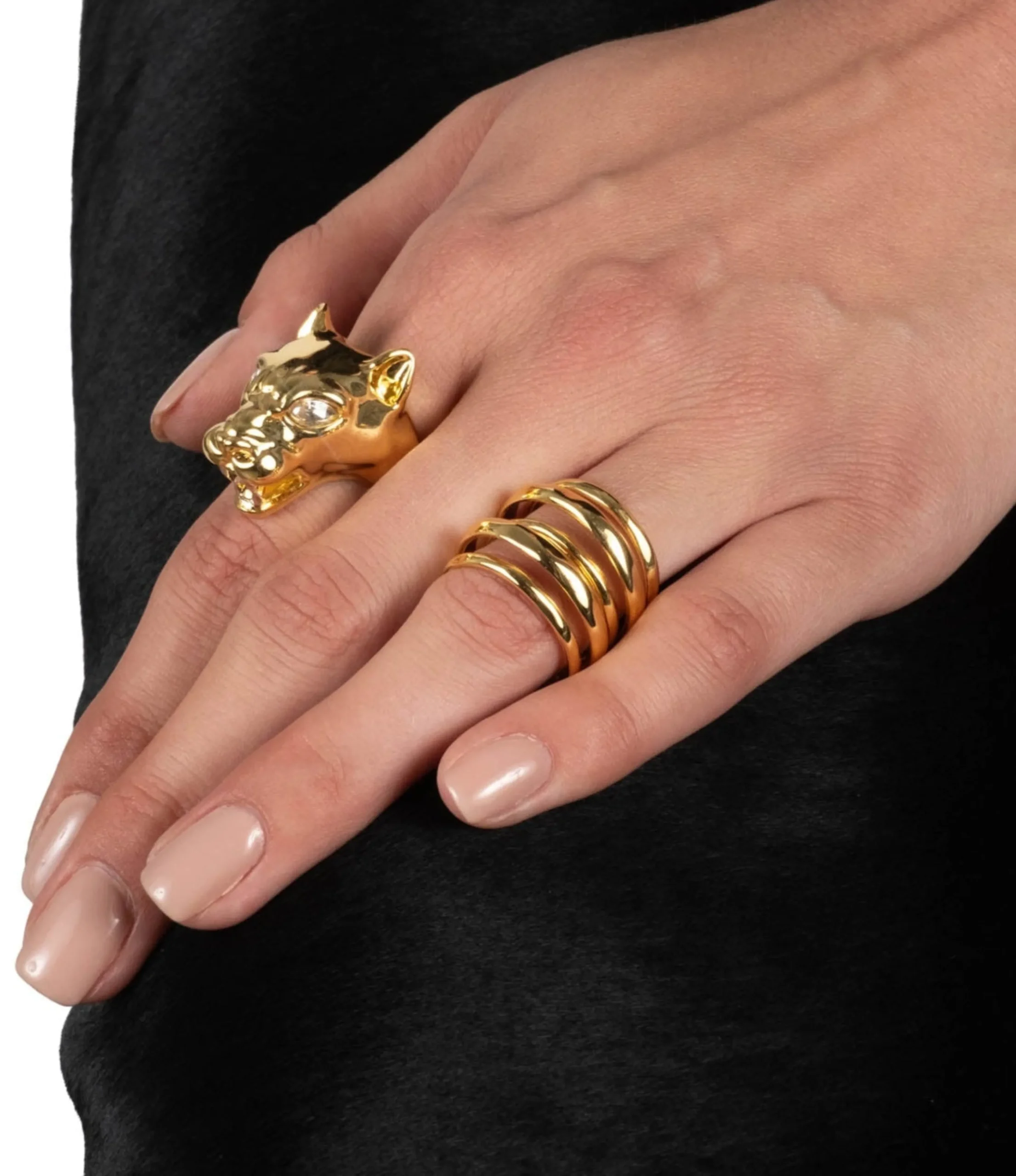 Gold Panther Visage Ring