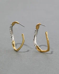 Gold Two Tone Pave Hoop Earring