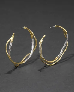 Intertwined Gold Two Tone Pave Hoop Earring