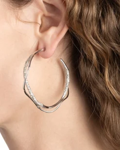 Intertwined Silver Pave Hoop Earring