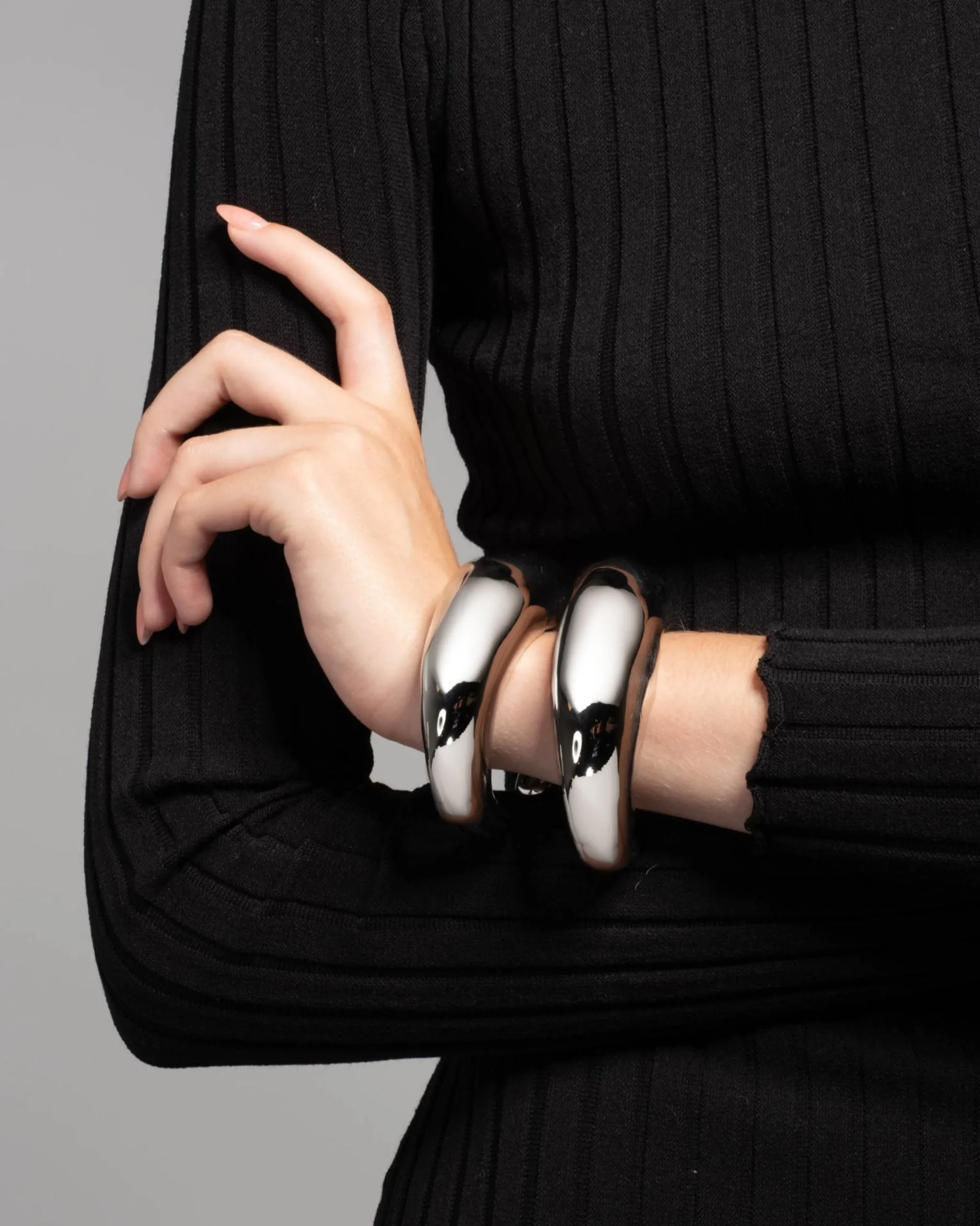 Large Molten Hinged Cuff - Silver