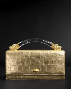Lioness Top Handle Clutch- Gold
