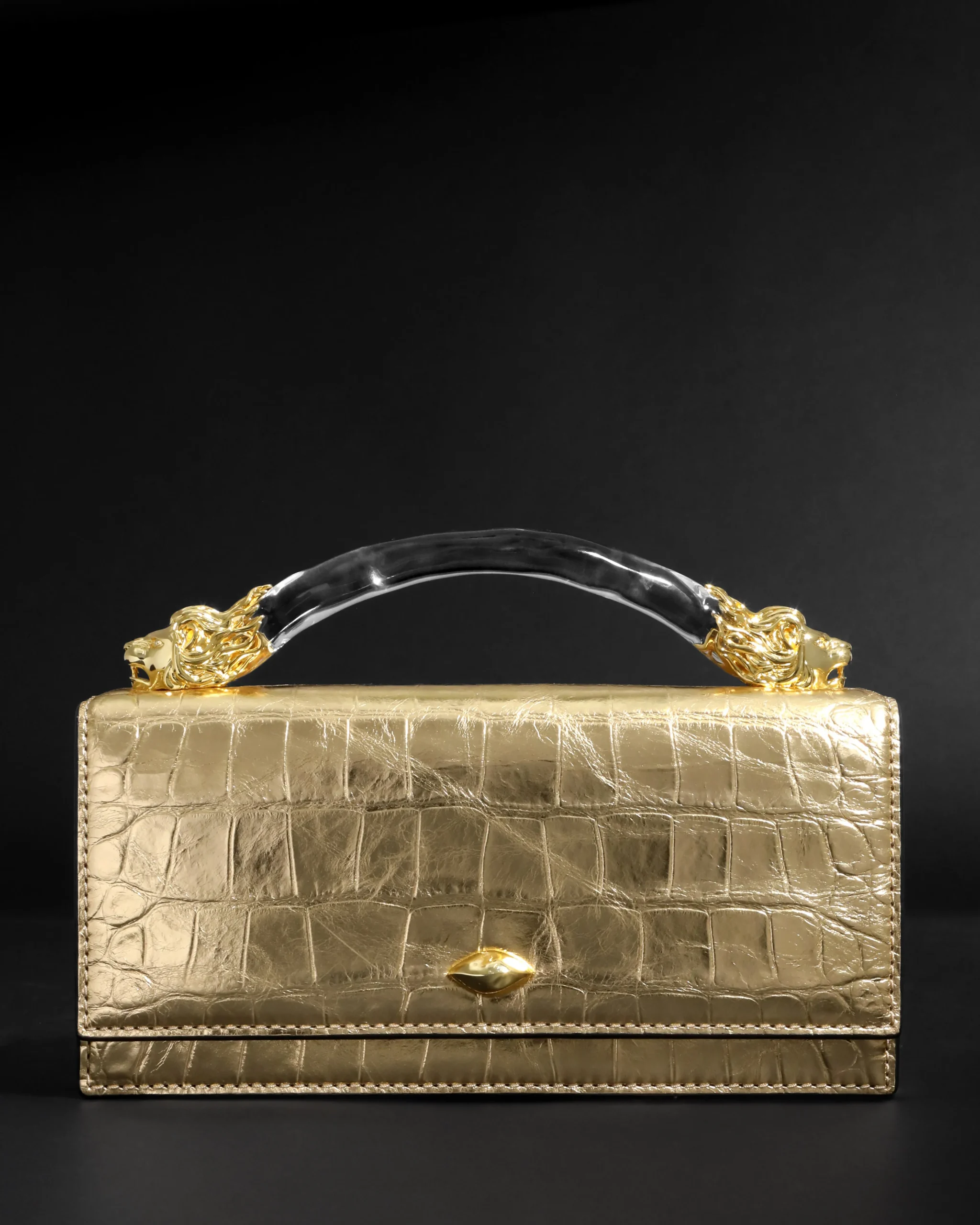 Lioness Top Handle Clutch- Gold