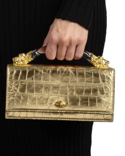 Lioness Top Handle Clutch- Gold