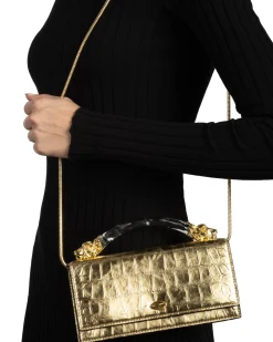 Lioness Top Handle Clutch- Gold