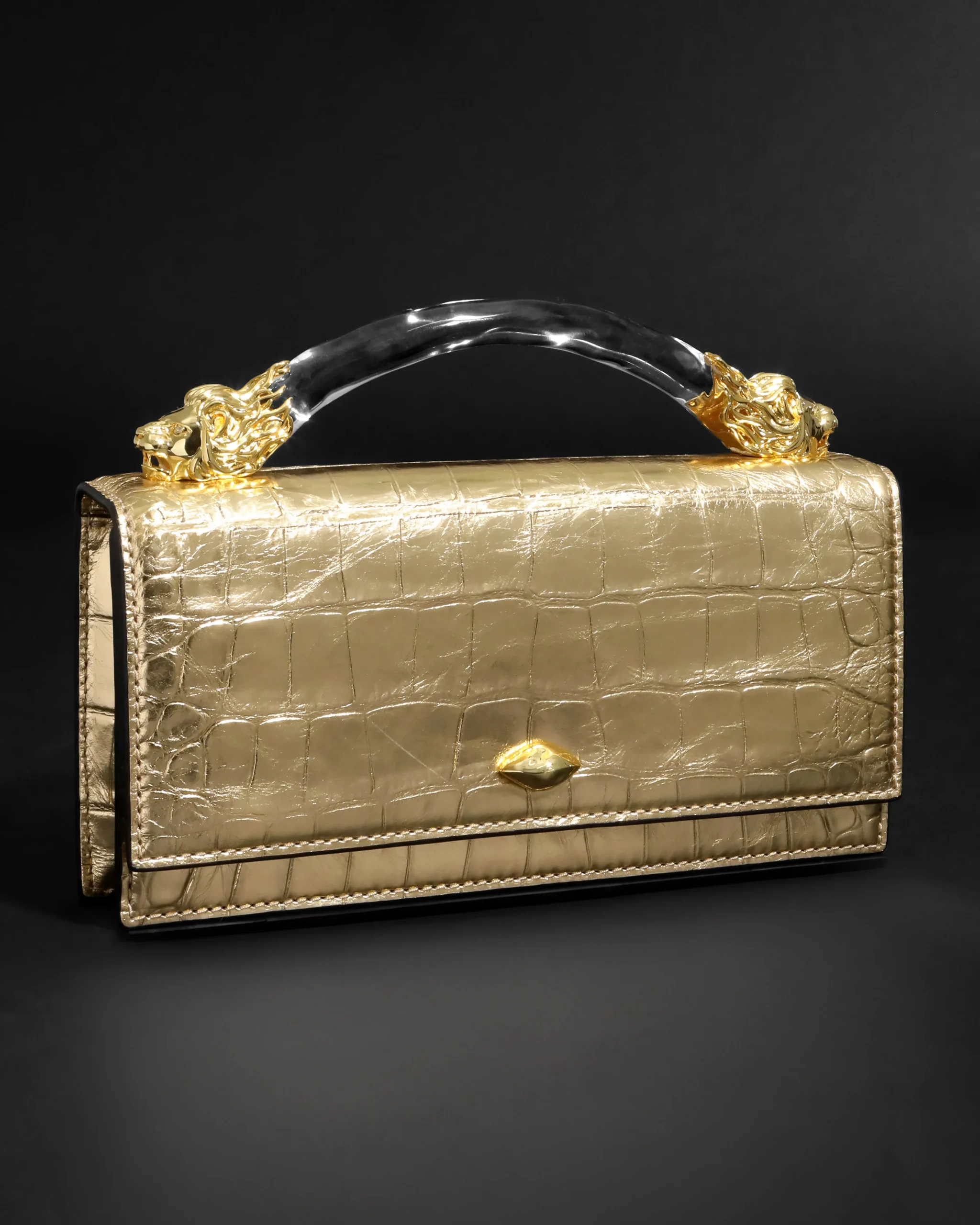 Lioness Top Handle Clutch- Gold