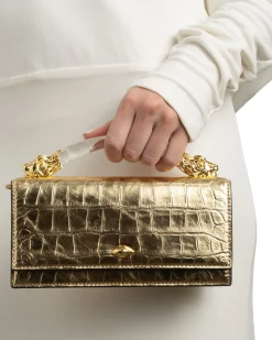 Lioness Top Handle Clutch- Gold
