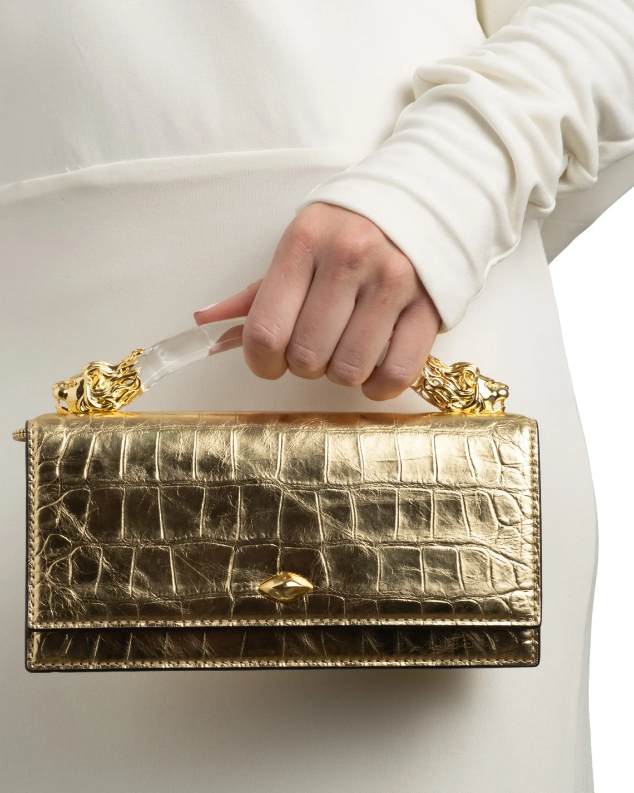 Lioness Top Handle Clutch- Gold