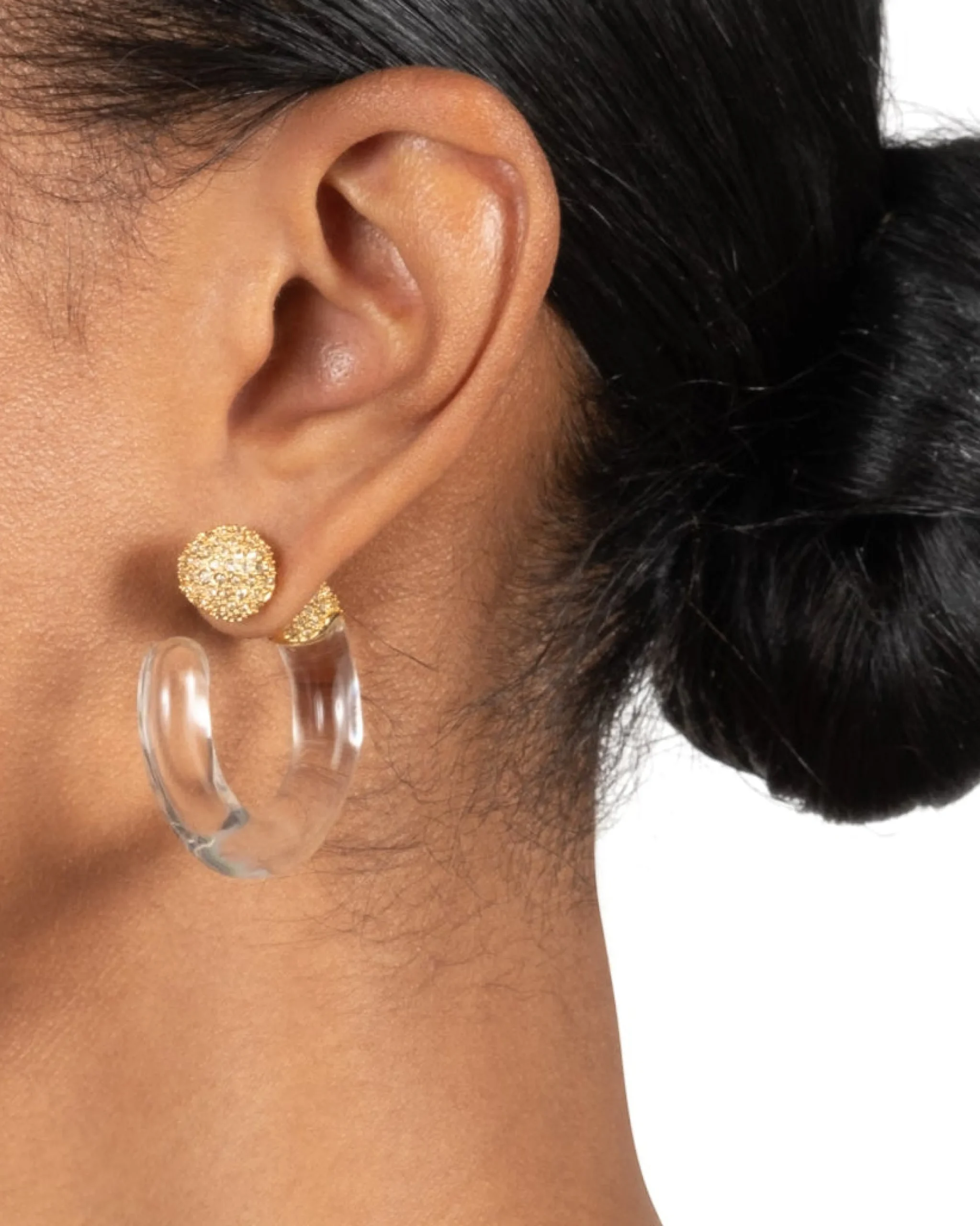 Liquid Lucite Crystal Front Back Hoop Earring
