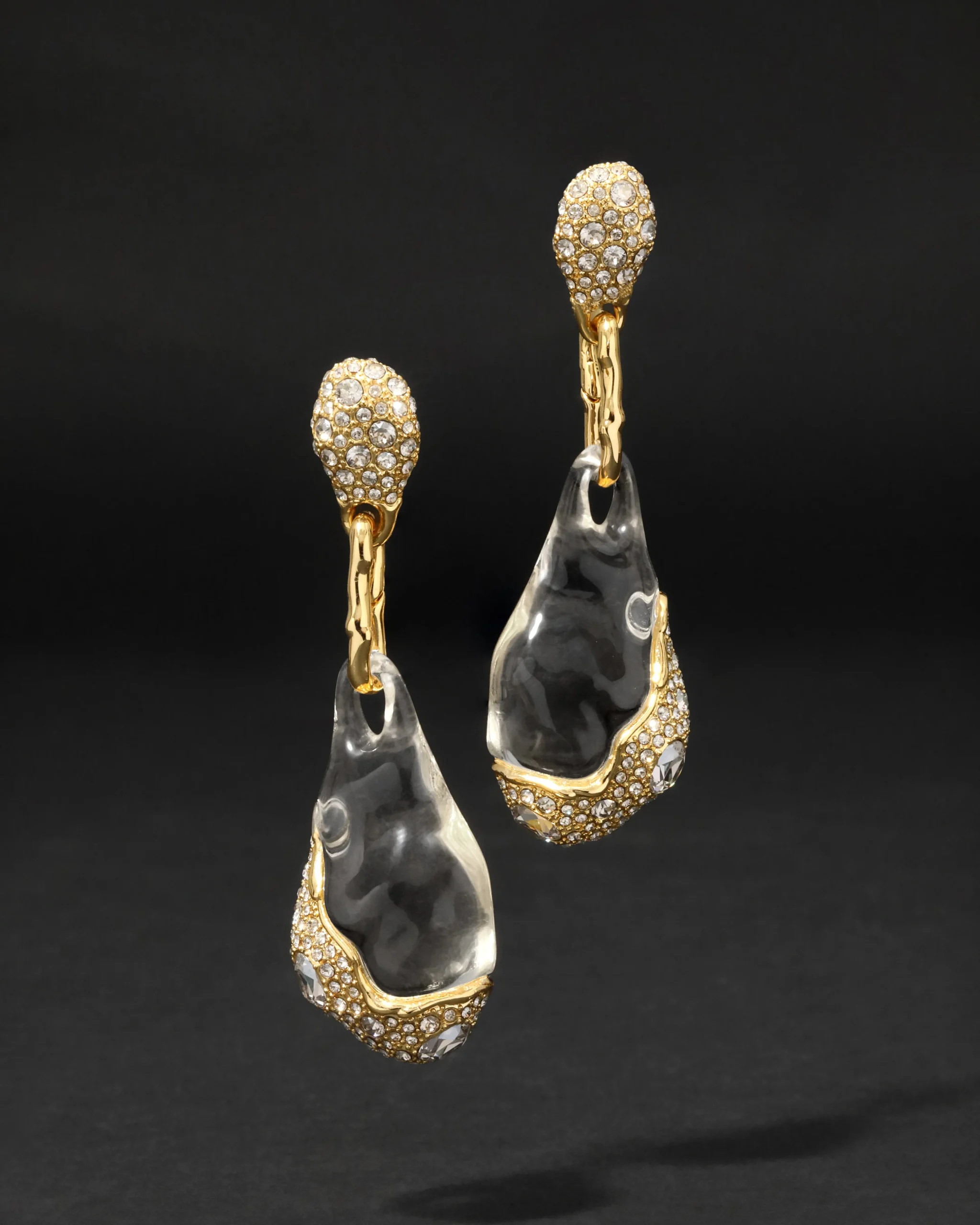 Liquid Lucite Crystal Pavé Pebble Drop Earring