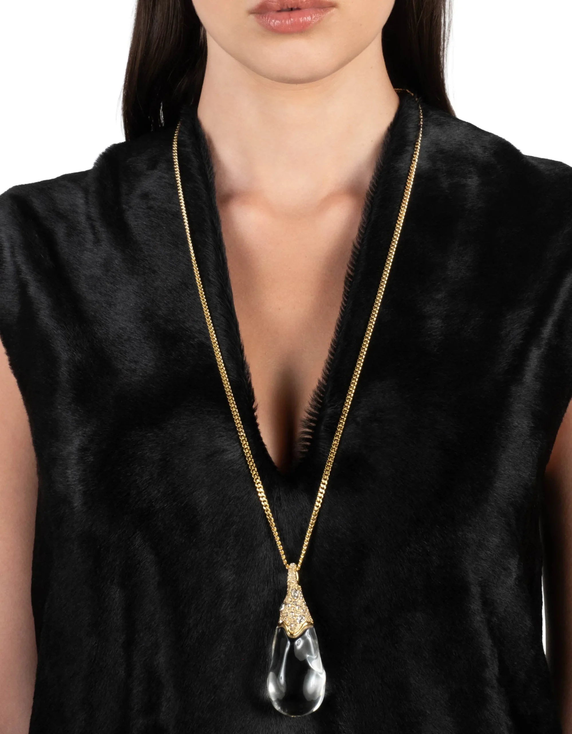 Liquid Lucite Crystal Pavé Teardrop Necklace