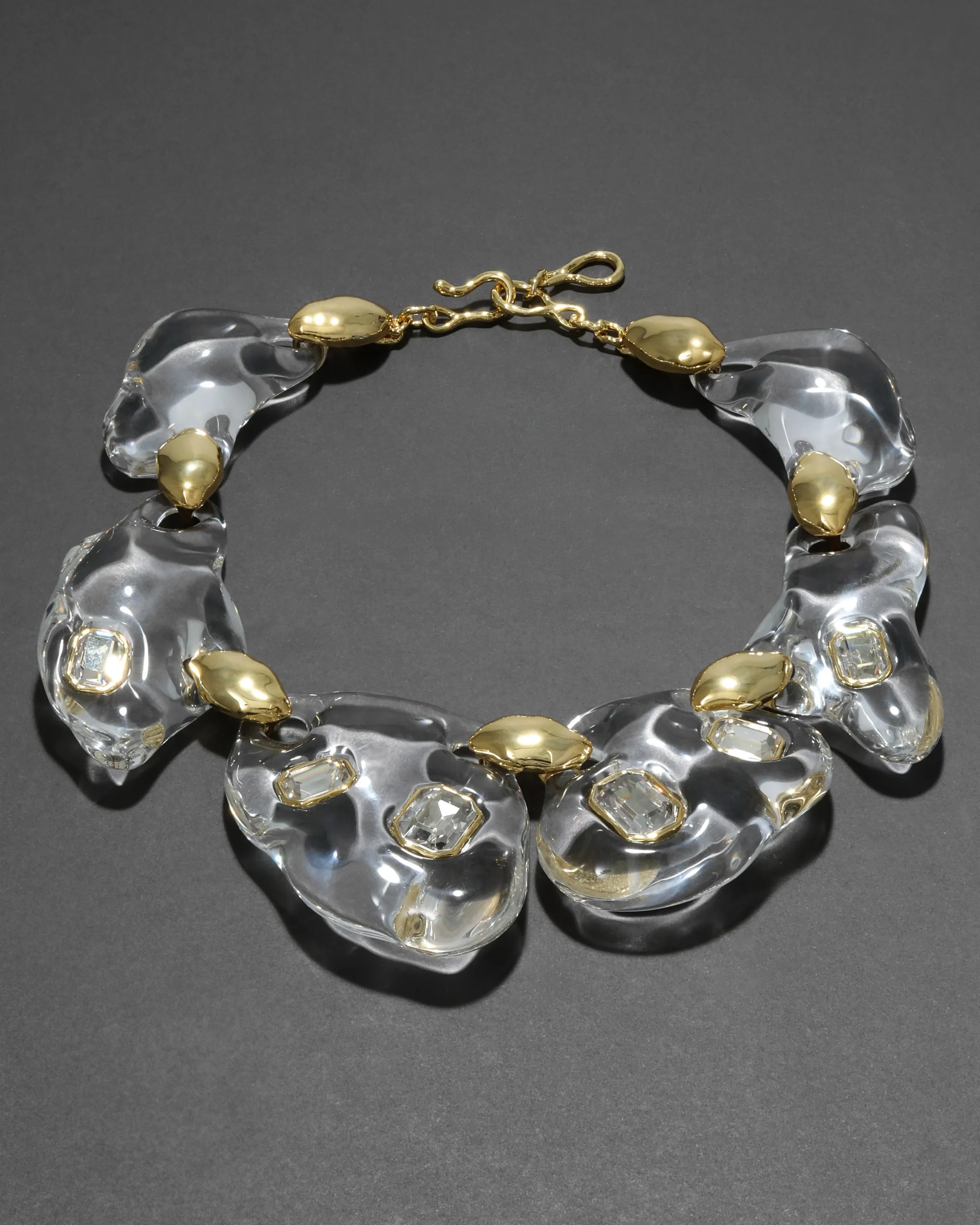 Liquid Lucite Crystal Pebble Necklace- Clear