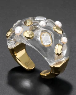 Liquid Lucite Freshwater Pearl and Crystal Hinge Cuff Bracelet