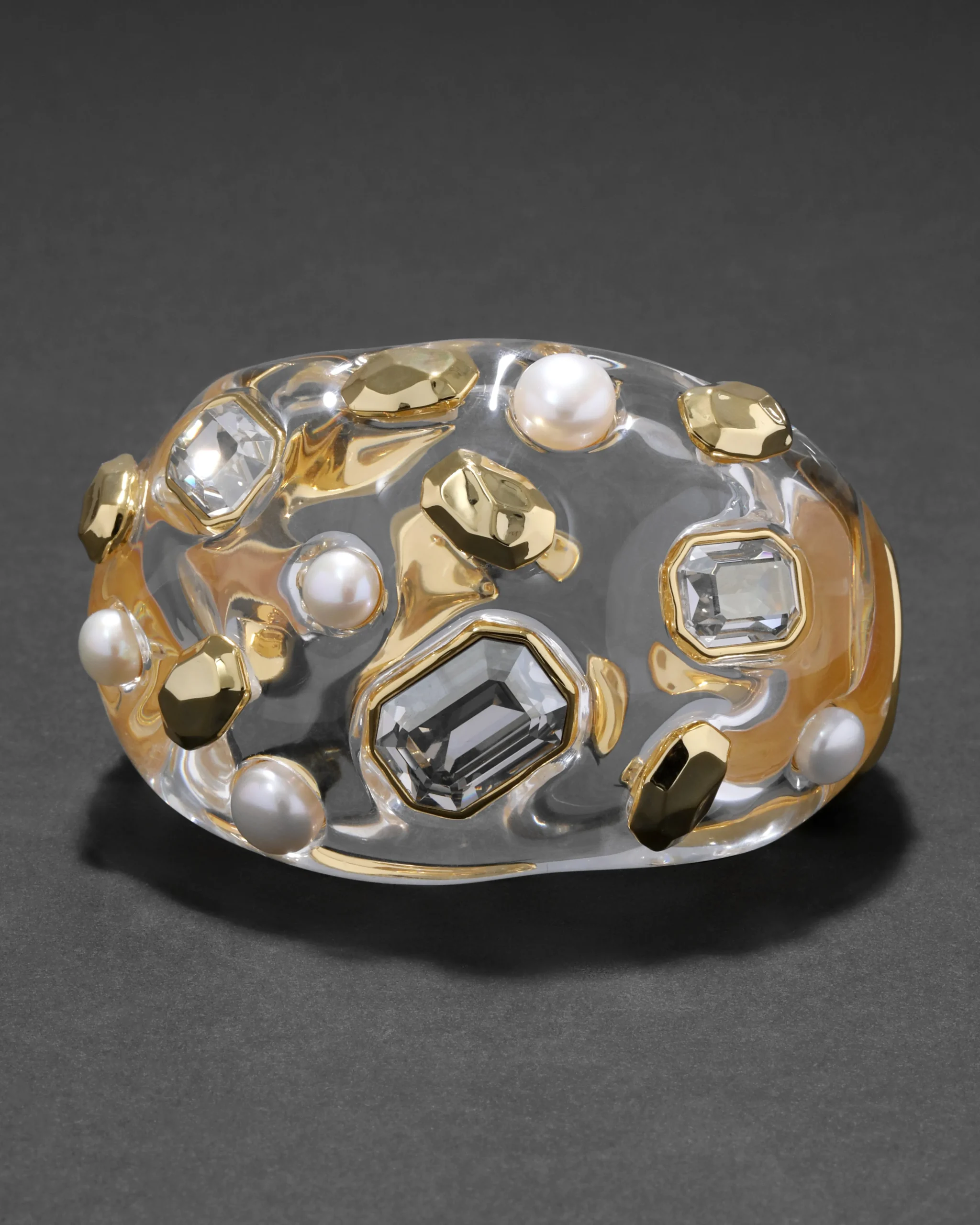 Liquid Lucite Freshwater Pearl and Crystal Hinge Cuff Bracelet