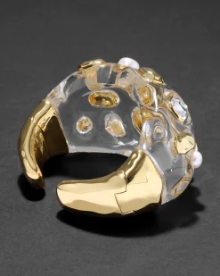Liquid Lucite Freshwater Pearl and Crystal Hinge Cuff Bracelet