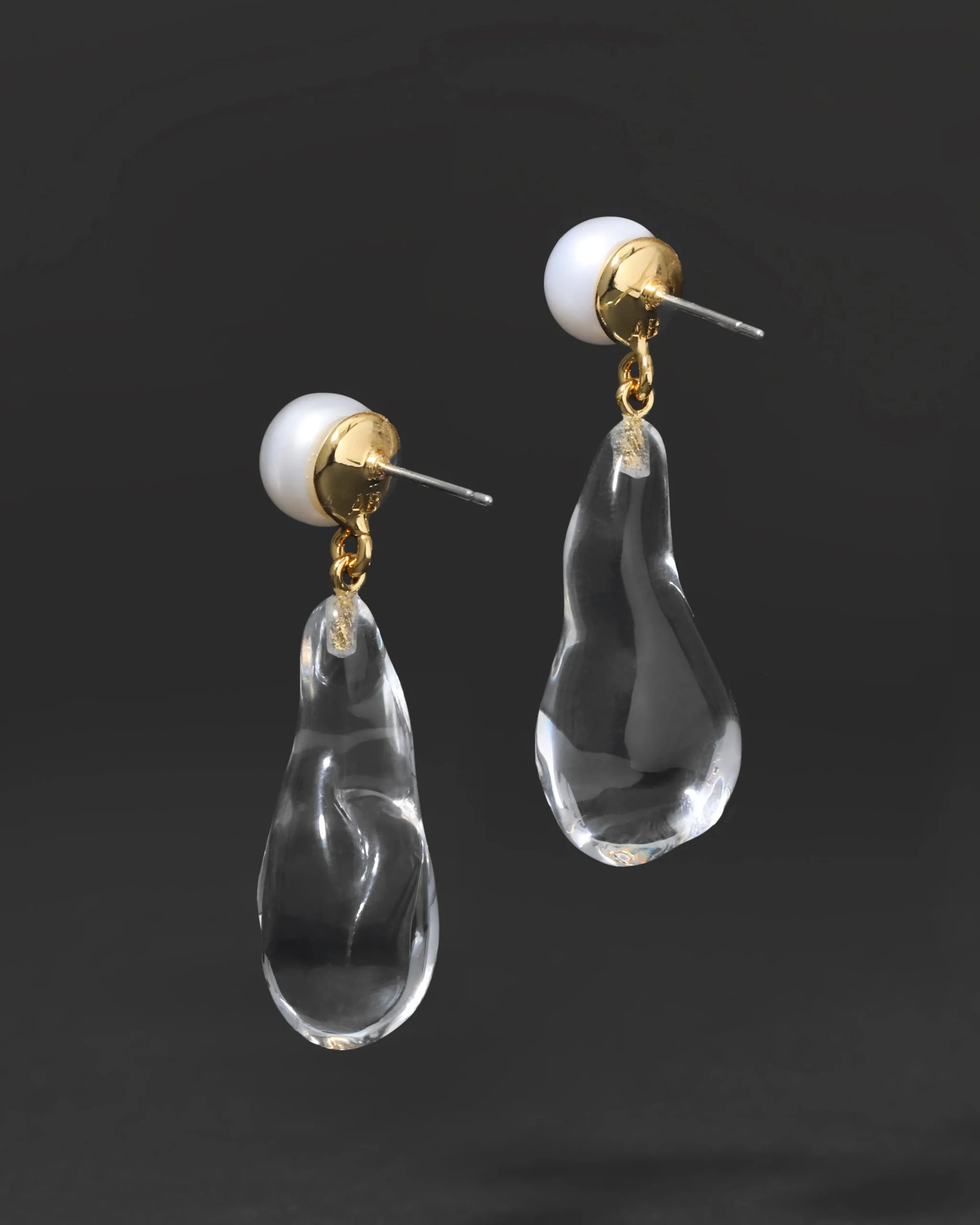 Liquid Lucite Freshwater Pearl Drop Earring- Clear