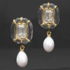 Liquid Lucite Jeweled Freshwater Pearl Drop Earring- Clear