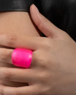 Lucite Block Ring - Neon Pink