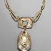 Lucite Brutalist Black Mother of Pearl Doublet Necklace- Warm Grey