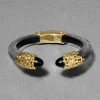 Lucite Brutalist Black Obsidian Hinge Bracelet- Black