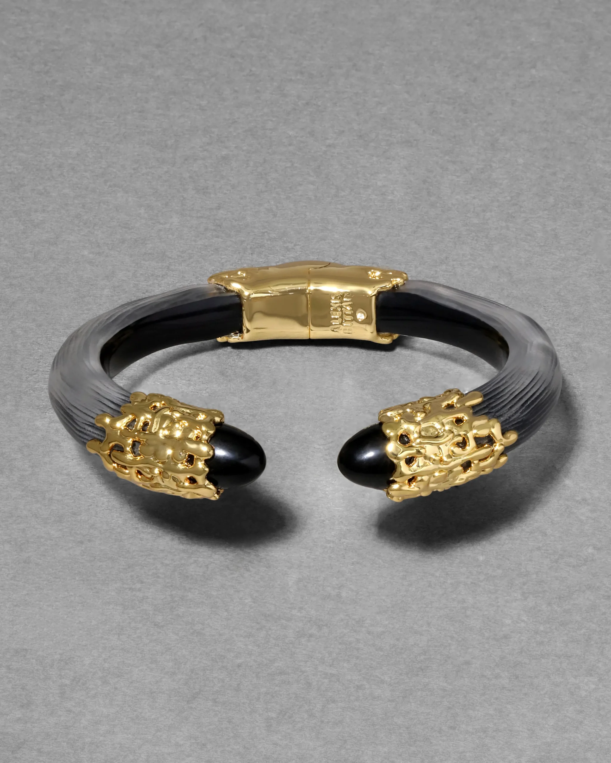 Lucite Brutalist Black Obsidian Hinge Bracelet- Black