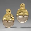 Lucite Brutalist Gilded Disc Clip Earring- Warm Grey