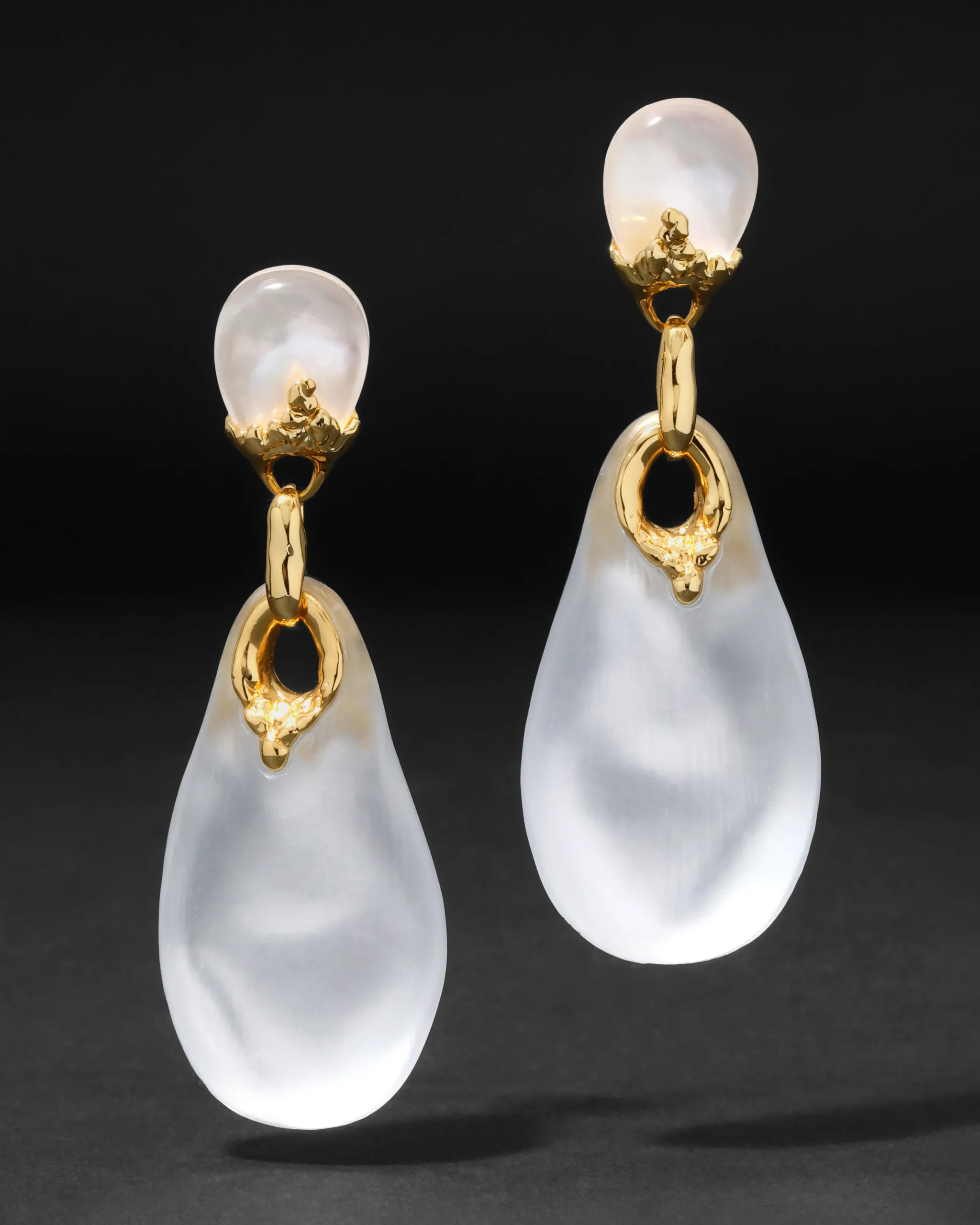 Lucite Brutalist Large Drop Post Earring- Silver