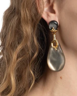 Lucite Brutalist Large Drop Post Earring- Warm Grey