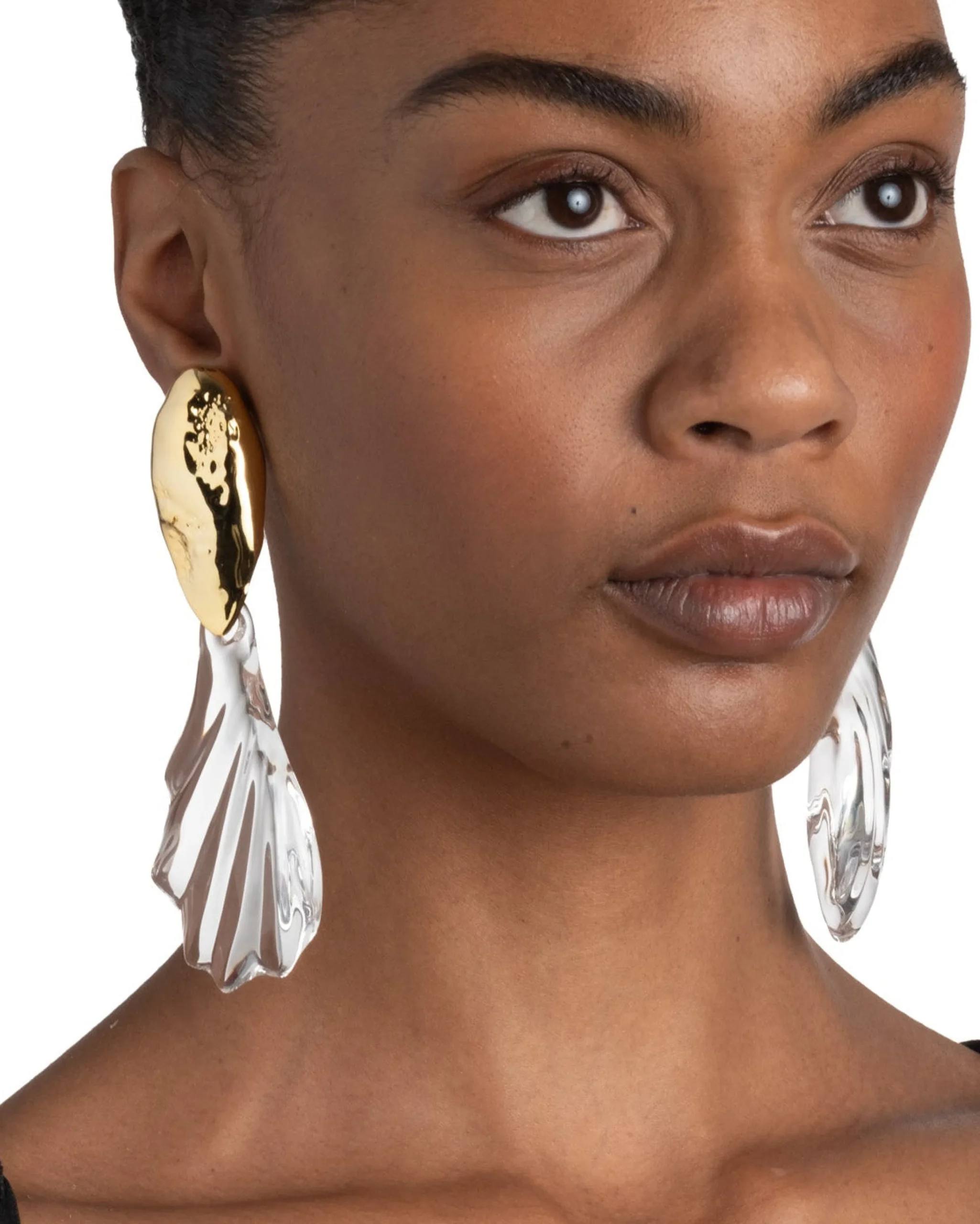 Lucite Brutalist Ripple Clip Earring