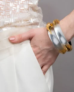 Lucite Claw Hinge Bracelet- Silver