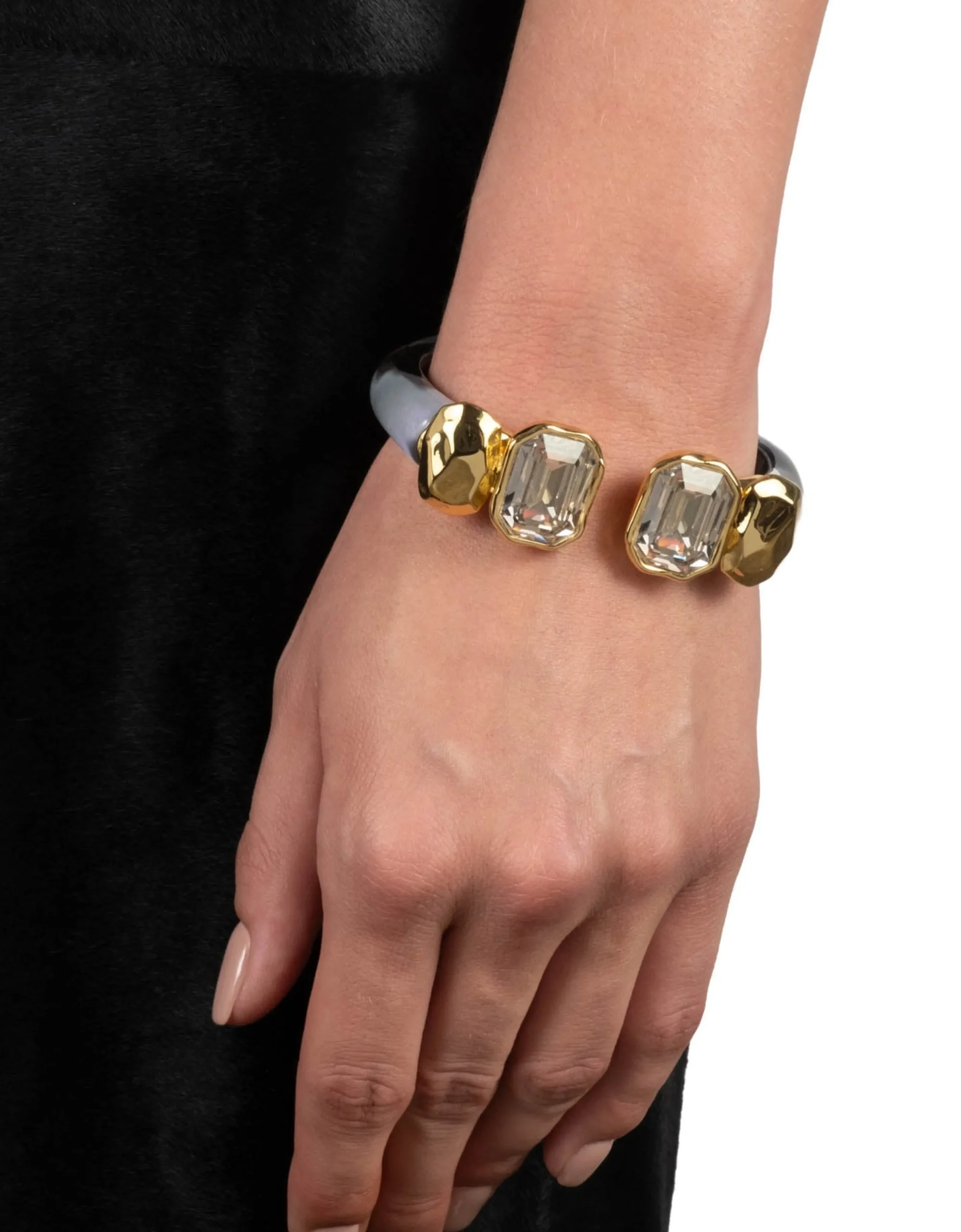 Lucite Crystal Capped Hinge Bracelet- Aurora