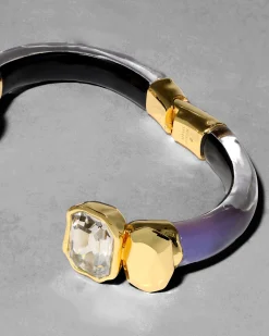 Lucite Crystal Capped Hinge Bracelet- Aurora