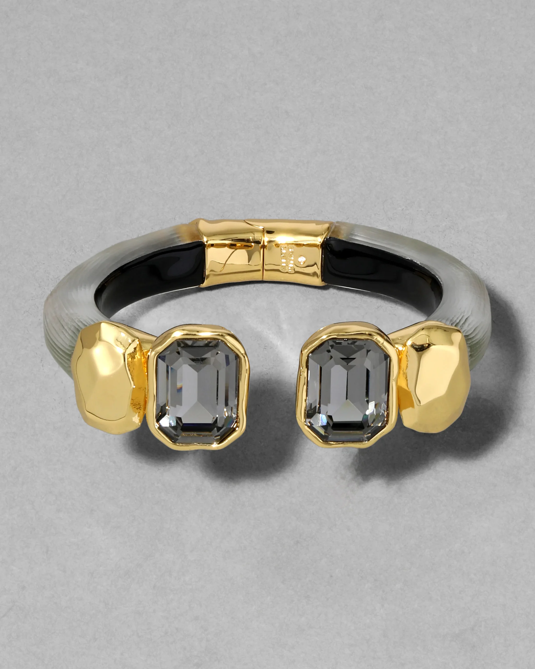 Lucite Crystal Capped Hinge Bracelet- Sage