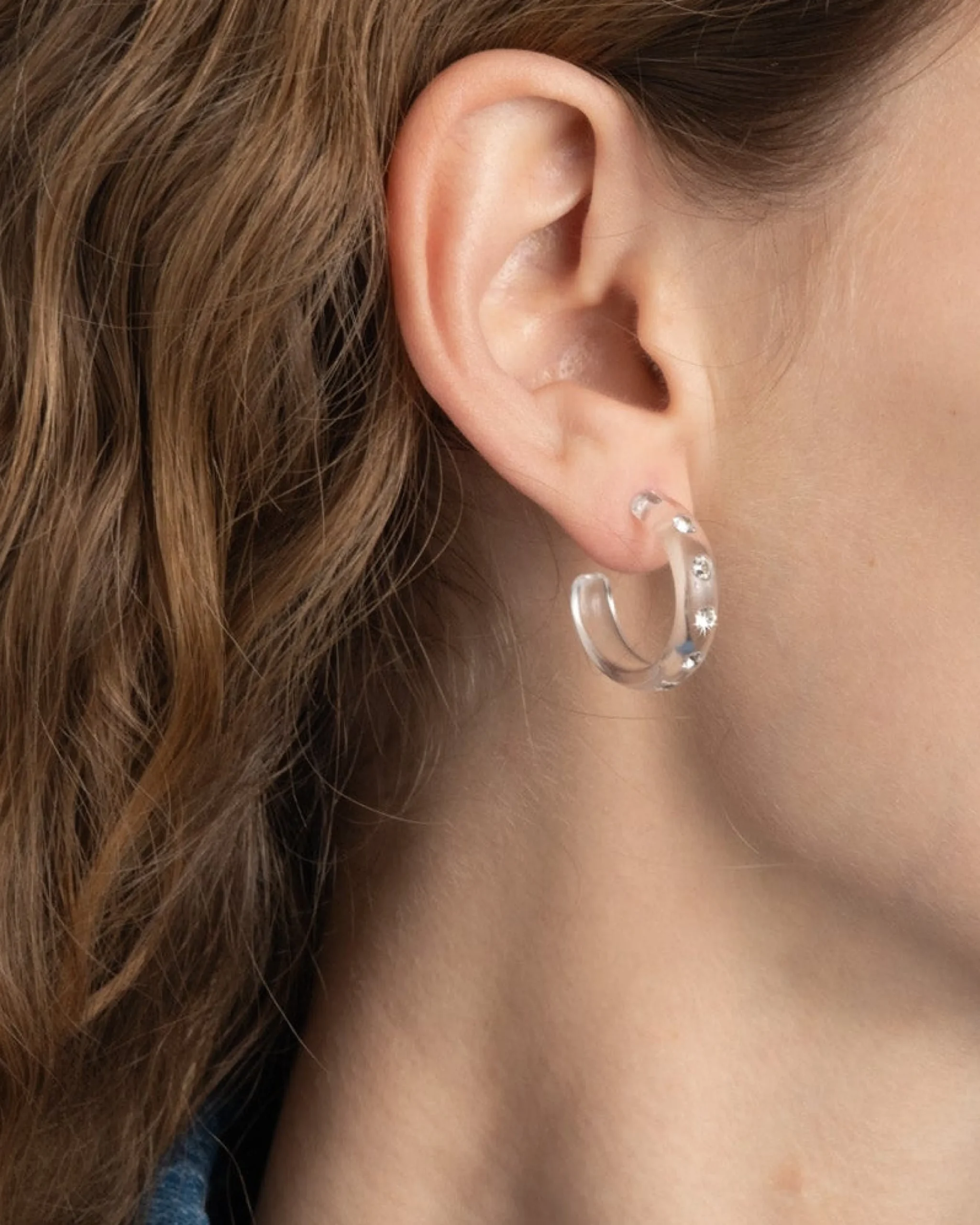 Lucite Crystal Hoop Earring- Clear